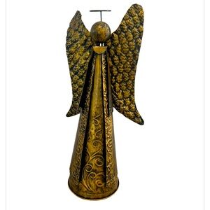 Rustic Metal Angel Figurine – Gold Antique Finish  Christmas Holiday Decor
